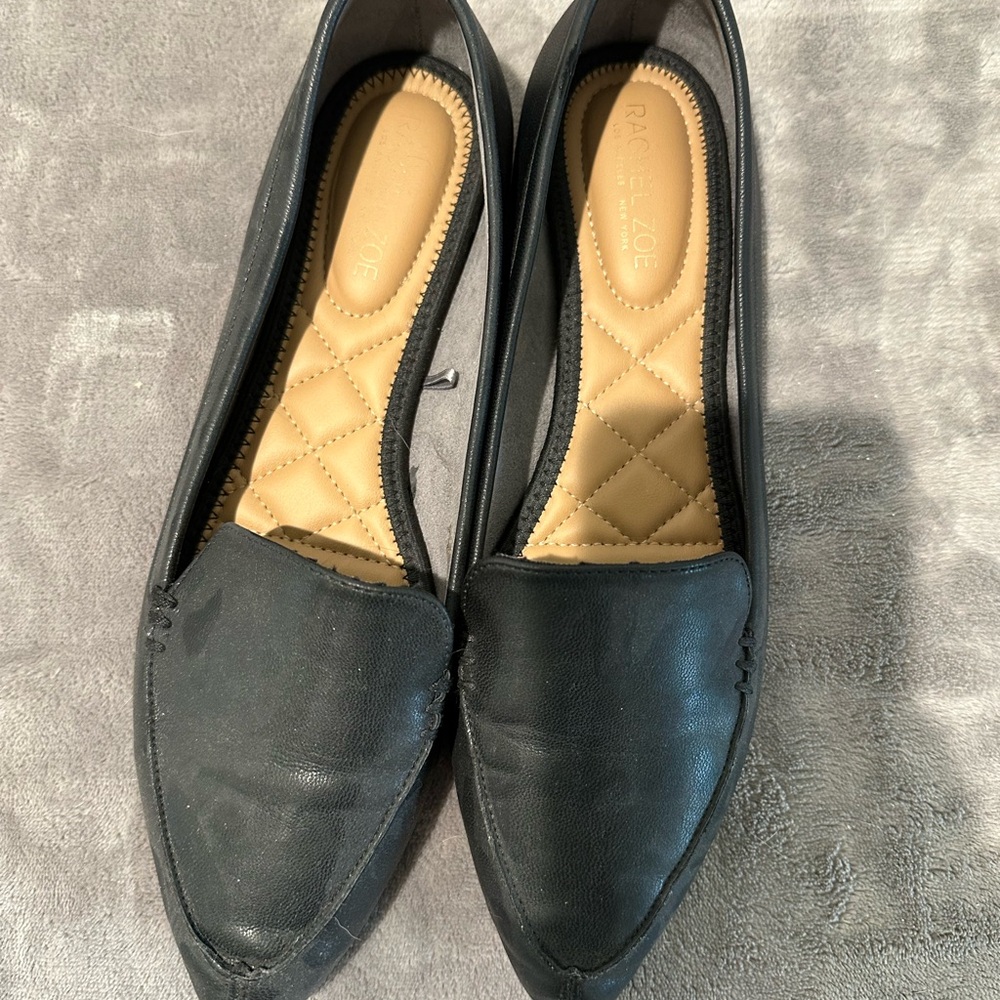 Rachel Zoe Black Leather Flats Classic Slip-On Design